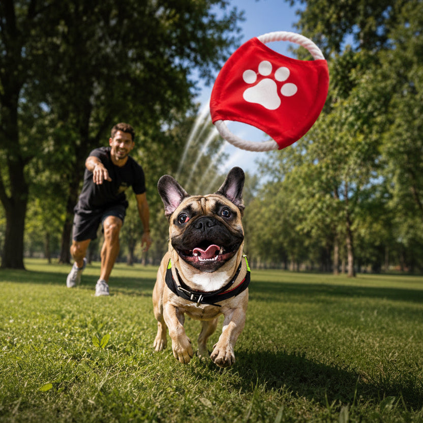 Freesbee Textil pentru Câini cu Mânere din Sfoară – Rezistent, Interactiv și Perfect pentru Joacă în Aer Liber. - UrbanPetShop