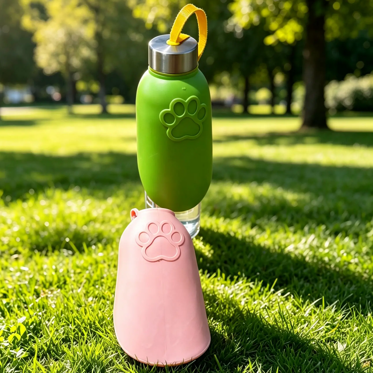 Dispenser portabil de apă pentru animale – cană pliabilă cu sticlă interschimbabilă - UrbanPetShop