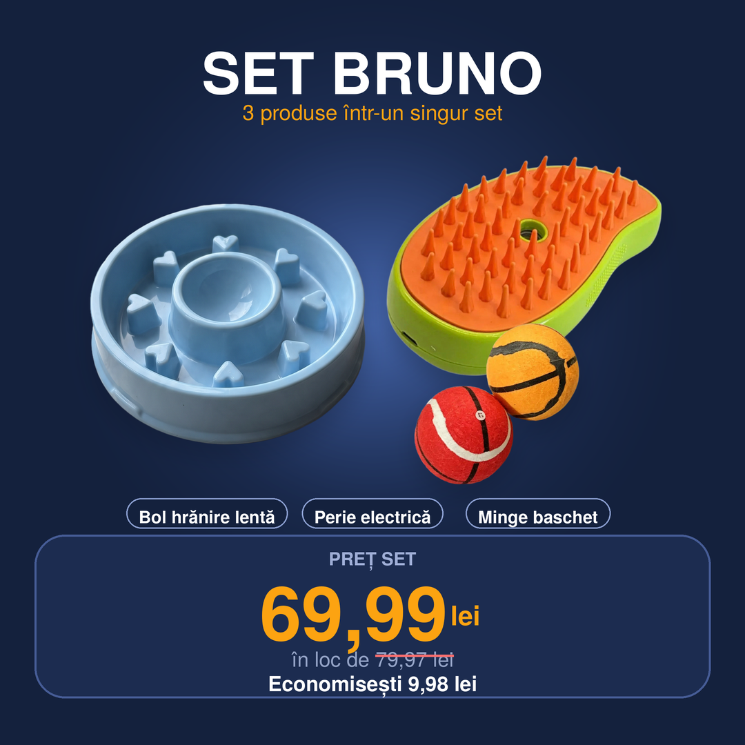 Set Bruno - bol hrănire lentă, perie electrică și minge baschet - UrbanPetShop