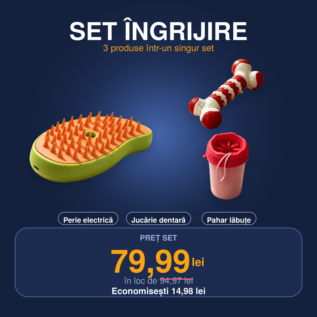 Set Îngrijire - perie electrică, jucărie dentară și pahar pentru lăbuțe - UrbanPetShop